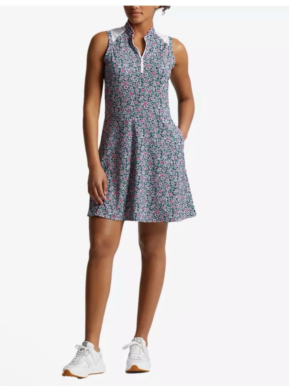RLX Ralph Lauren Tank Dress Womens XL Floral Mock Neck Zip Golf Sleeveless